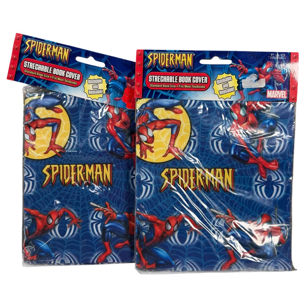 Marvel Spider-Man Stretchable Book Cover Blue Vintage 2005 Deadstock 2pk Bundle